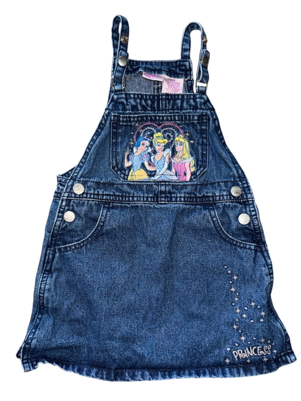 Disney Blue Denim Girls' Princess Embroidered Overall Dress 2t vintage